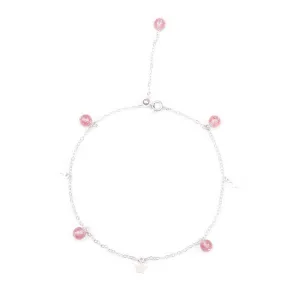 Sterling Silver Strawberry Quartz Beaded Anklet Handmade Jewelry Gemstone Accessories Women