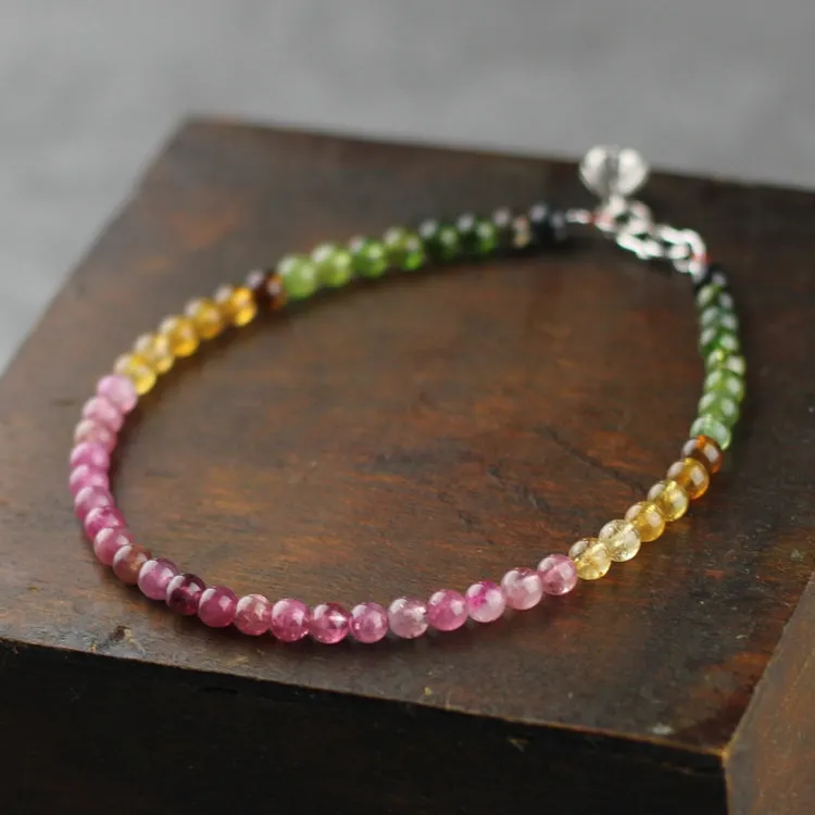 Sterling Silver Tourmaline Beaded Anklet Handmade Jewelry Accessories Women