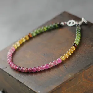 Sterling Silver Tourmaline Beaded Anklet Handmade Jewelry Accessories Women