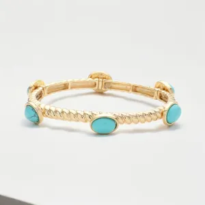 Textured Oval Hinge Bracelet - Turquoise