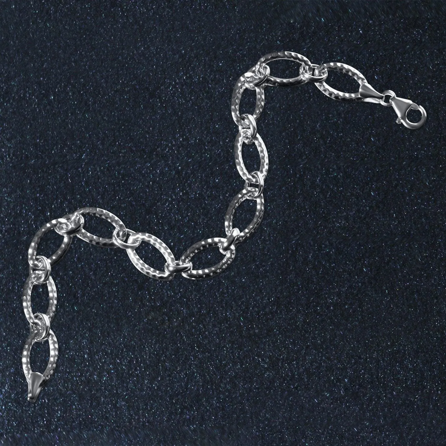 Textured Oval Link Bracelet in 14k White Gold