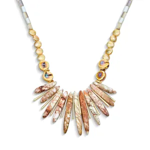 Tribal Spike Gemstone Collar Necklace with Irregular Beads for Teens Gold Plated