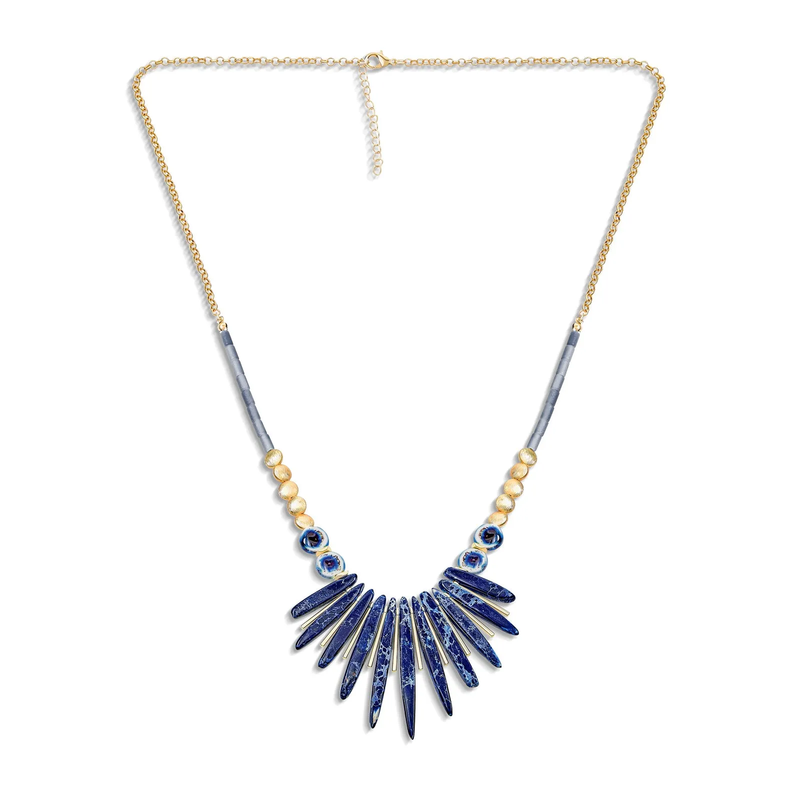 Tribal Spike Gemstone Collar Necklace with Irregular Beads for Teens Gold Plated