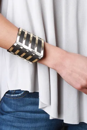 Vegan Leather Metallic Chevron Cuff