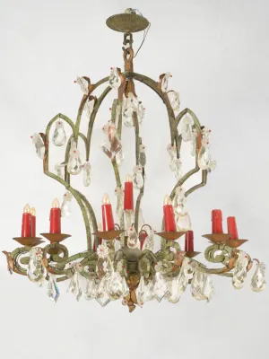 Very Large French Vintage Iron Chandelier w/ Verdigris Patina