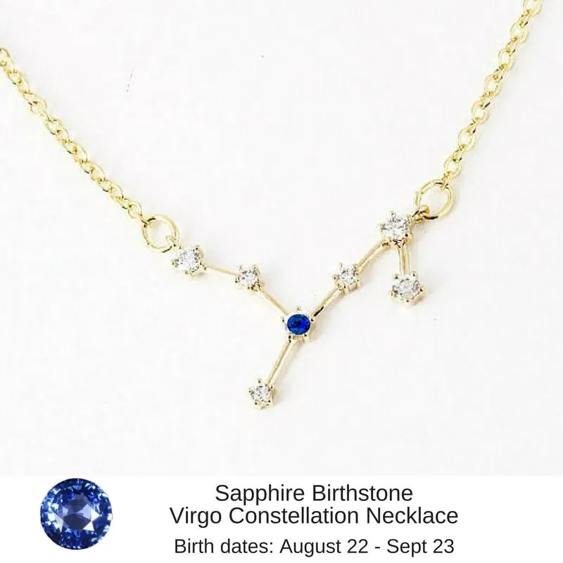 Virgo Constellation Zodiac Necklace with Sapphire Birthstone - "Star Candy"