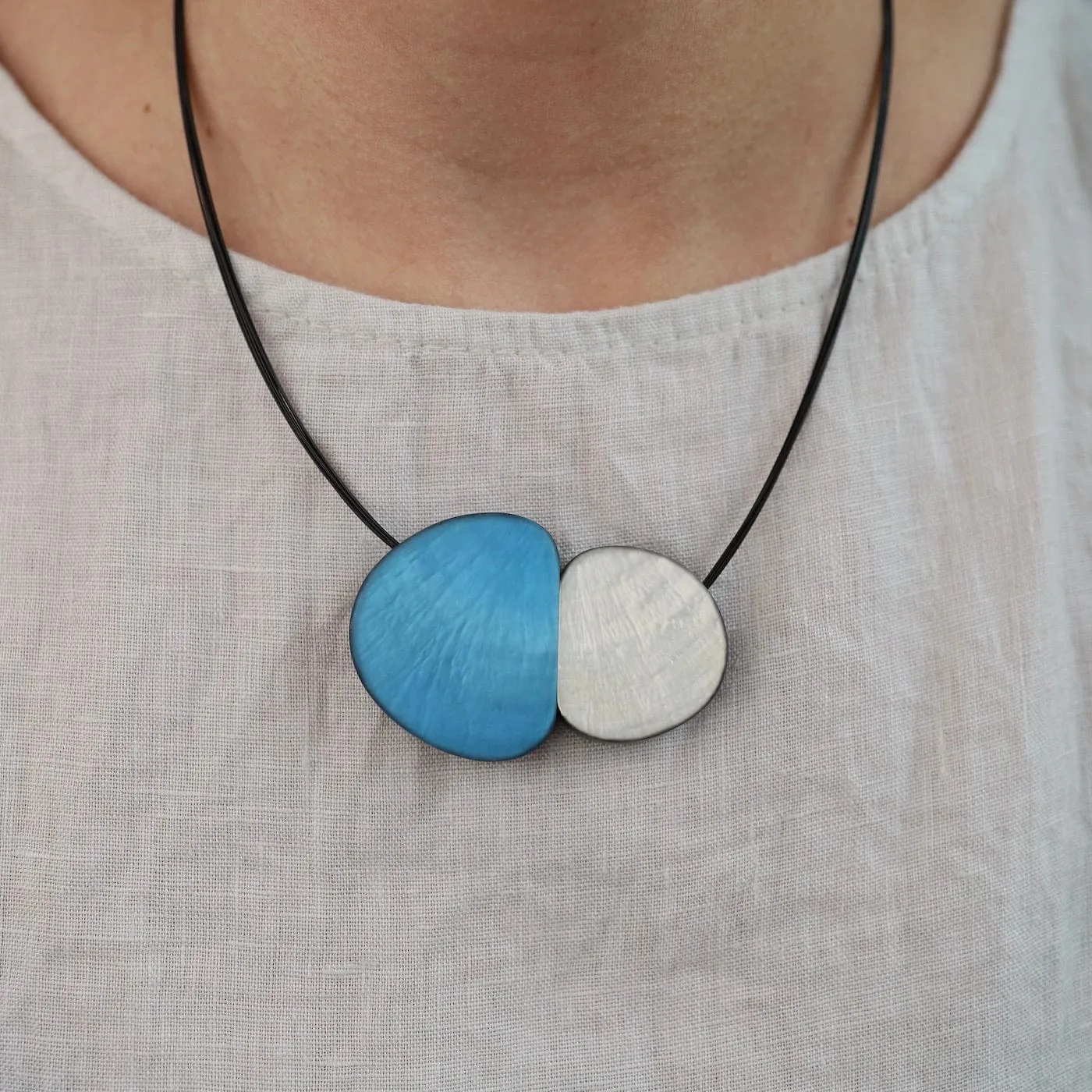 White and Aqua Organic Magnetic Pendant Necklace