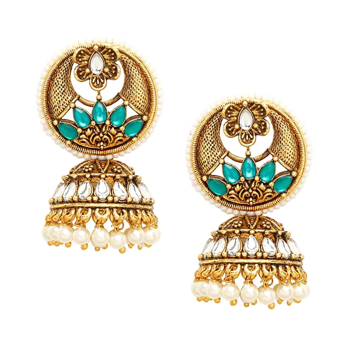 Yellow Chimes Earrings for Women Oxidised Gold Plated Peacock Designed Crystal studded Beads Drop Chandbali Drop Earrings for Women and Girls (ER 6)